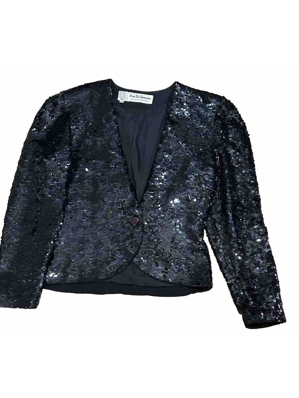 Black Tie Separates He-Ro Industries10 Silk Black Jacket-Top Long Slv V-neck EUC